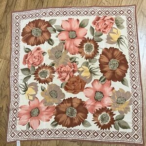 Vintage Echo 100% Silk Square Scarf Floral With Geometric Border About 29”/29”